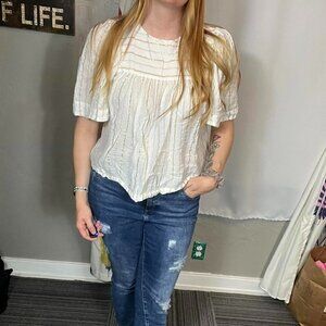 Isabel Marant Etoile cotton white and metallic gold striped top Sz 44 US 12